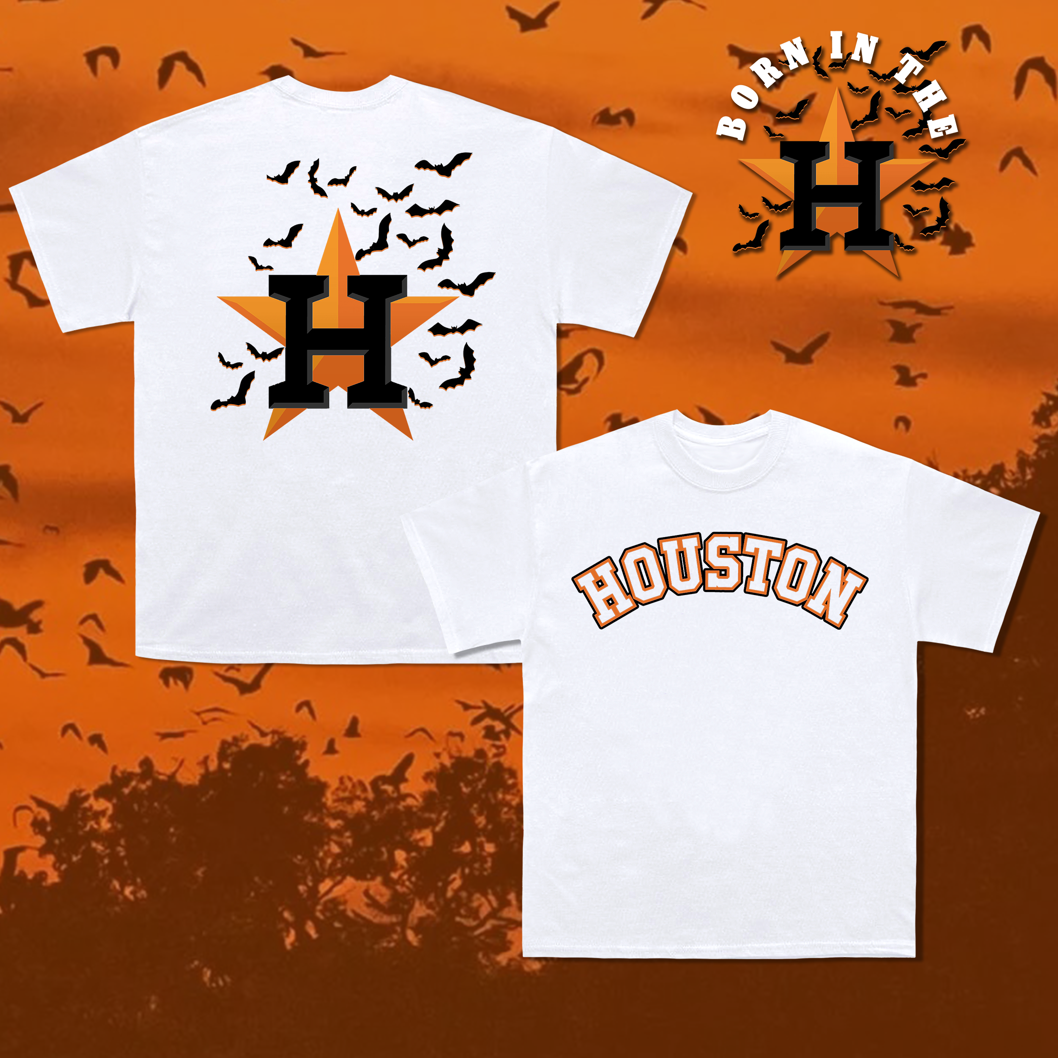 Houston Bat Tee - White